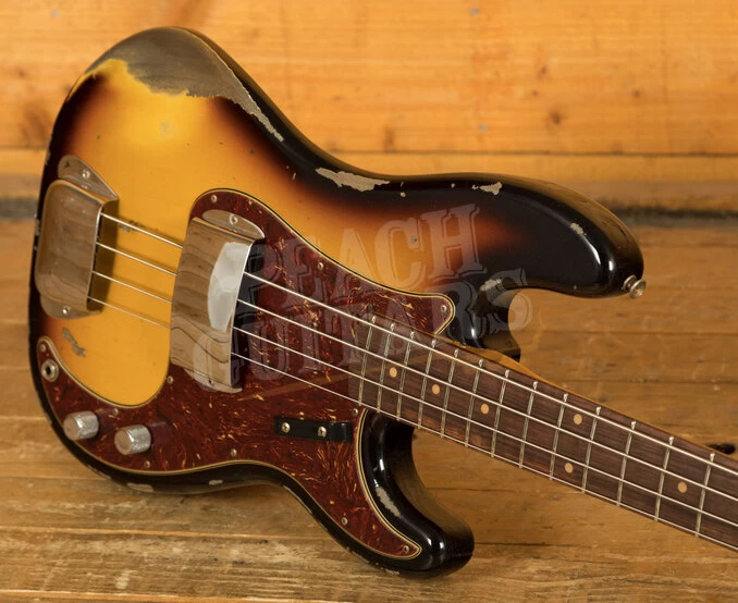 Fender Custom Shop LTD 63 Precision Bass Heavy Relic Faded Aged 3-Tone Sunburst - Image 4